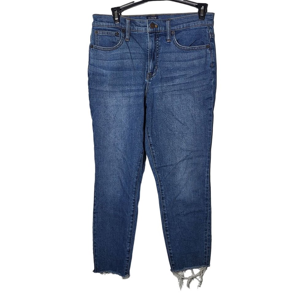 J. Crew Women's‎ 10" High Rise Skinny Whiskered Denim Blue Jeans Size 28 Petite